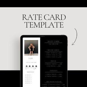 Modello di tariffario UGC modificabile, tariffario moderno, kit multimediale minimalista, kit stampa di Instagram TikTok, link cliccabili, tariffario portfolio