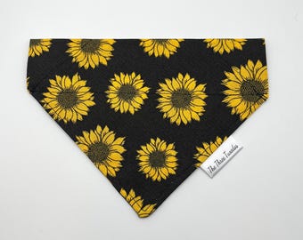 Sunflower collar-slip bandana | For cats and dogs | Dark brown cotton | Autumn and fall floral pet accessory | 3 sizes available