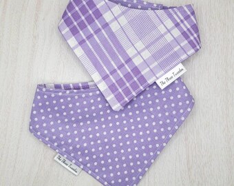 Purple Plaid and Polka Dot Reversible Cotton Bandana | Pretty purple and white pattern | Adjustable snaps | For Cats or Dogs