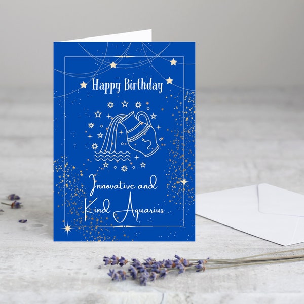 Aquarius Birthday Card | Happy Birthday Aquarius Card | Star Sign Birthday Card | January 20 - February 18 | Aquarius | Happy Birthday Card