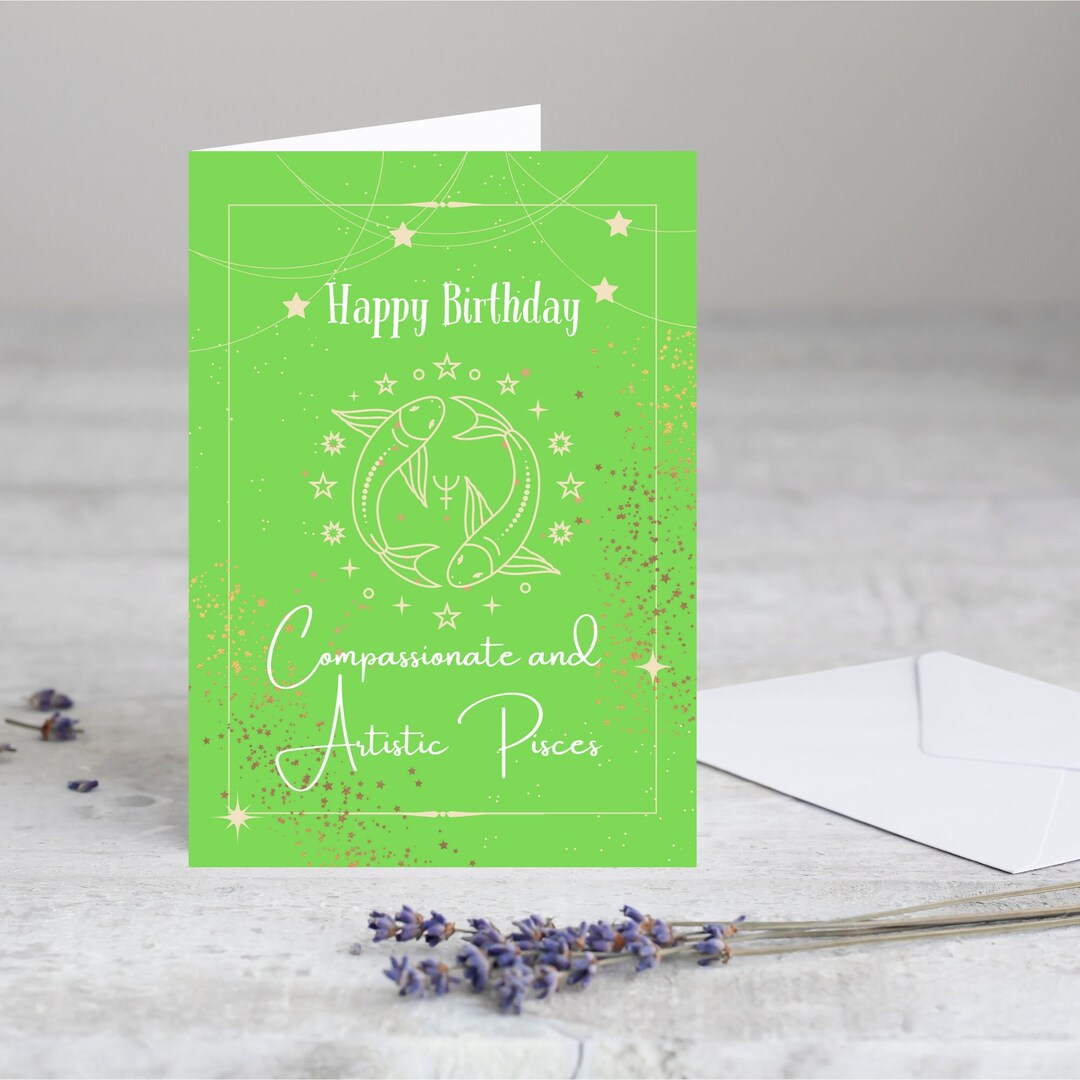 Pisces Birthday Card Happy Birthday Pisces Card Star Sign Etsy