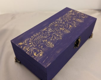 PRICE DROP *** Purple trinket jewelry box. Gold highlights.