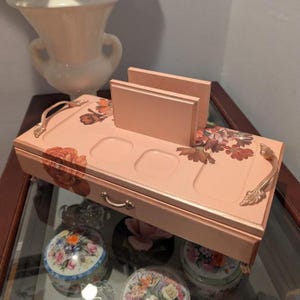 Peach jewelry box. Vintage refurbished jewelry organizer , valet