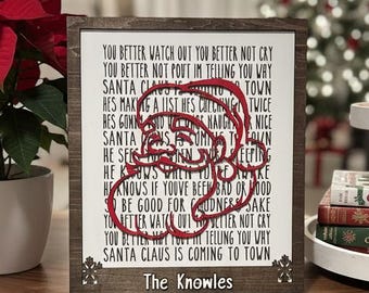 Custom Santa Wood Sign, Christmas Song Lyrics Wall Holiday Decor, Winter Wall Art, Farmhouse Holiday Decor, Personalized Name Wall Art