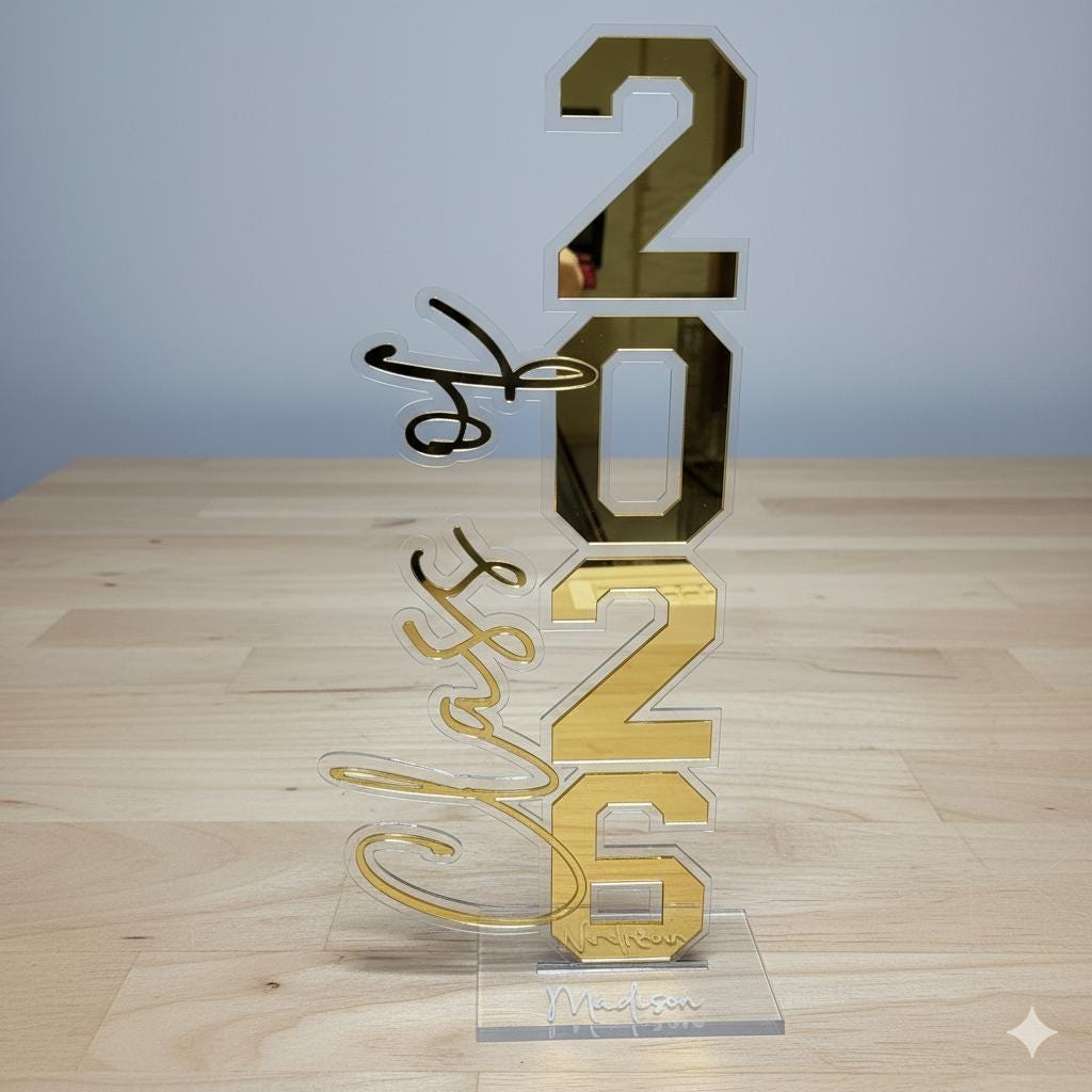 Grad Sign Vertical Class of 2026 Acrylic Graduation Centerpiece Personalized Grad Party ...