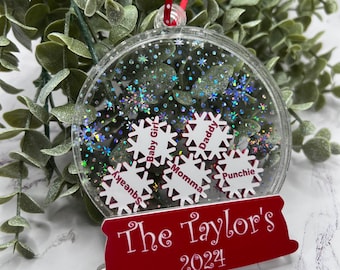Personalized Family Snow Globe Christmas Ornament, Custom Acrylic Keepsake, Handmade Customized Gifts