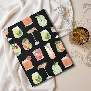 Watercolor Cocktails Hardcover Journal Matte, Bartender Gift, Mixologist Notebook, Drinks Diary, Gift for Cocktail Lover, Recipe Book