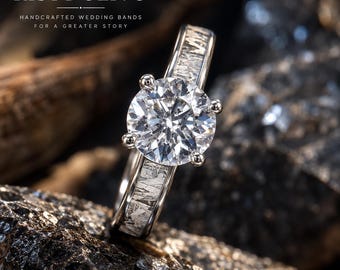 Deer Antler Engagement Ring, 4mm 925 Sterling Silver Ring with Round Cubic Zirconia Solitaire, Rustic Nature Band, Personalized Gift for Her