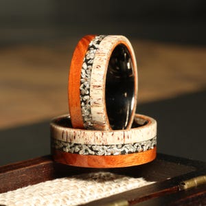 Deer Antler Meteorite Ring – Ironwood Black Tungsten 8mm Men&#39;s Wedding Band, Personalized Gift for Him