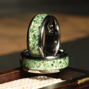 8mm Moss Agate Ring Silver Gray 6mm 4mm Polish Tungsten Wedding Ring Moss Agate Black Rose Gold Ring Mens Ring Men & Women Personalize Gift