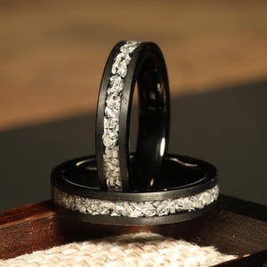 Wolfram Meteorit Ring, Frauen Ehering, schwarzer Wolfram Ring, schwarze Ehering, Wolfram Band, Wolfram Meteorit Band, schwarzer Ring