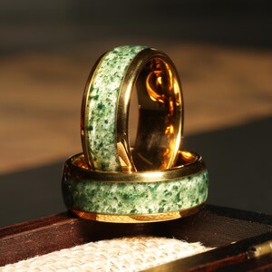 Yellow Gold Moss Agate Ring 8mm 6mm 4mm Polish Tungsten Wedding Ring Moss Agate Ring Mens Ring Men & Women Personalized Gift for him for her