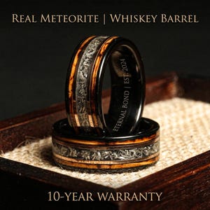 8mm Charred Whiskey Barrel Ring | Mens ring, Meteorite Wood Ring, Whiskey Barrel Band, Black Tungsten ring Comfort fit Domed Manly Ring