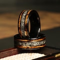 Charred Whiskey Barrel Ring with Meteorite, Meteorite Wood Ring, Whiskey Barrel Band, Meteorite Black Tungsten Mens Wedding Band, Mens Ring