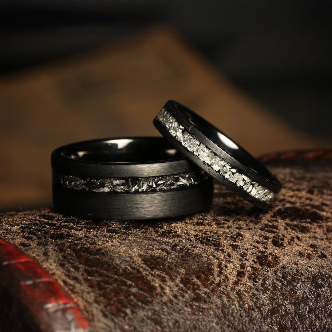 ★SENTIMENTS★ NO.307 [BLACK] HEART METEOR RING COUPLES BLACK METEORITE Rings, His and Hers Wedding Rings