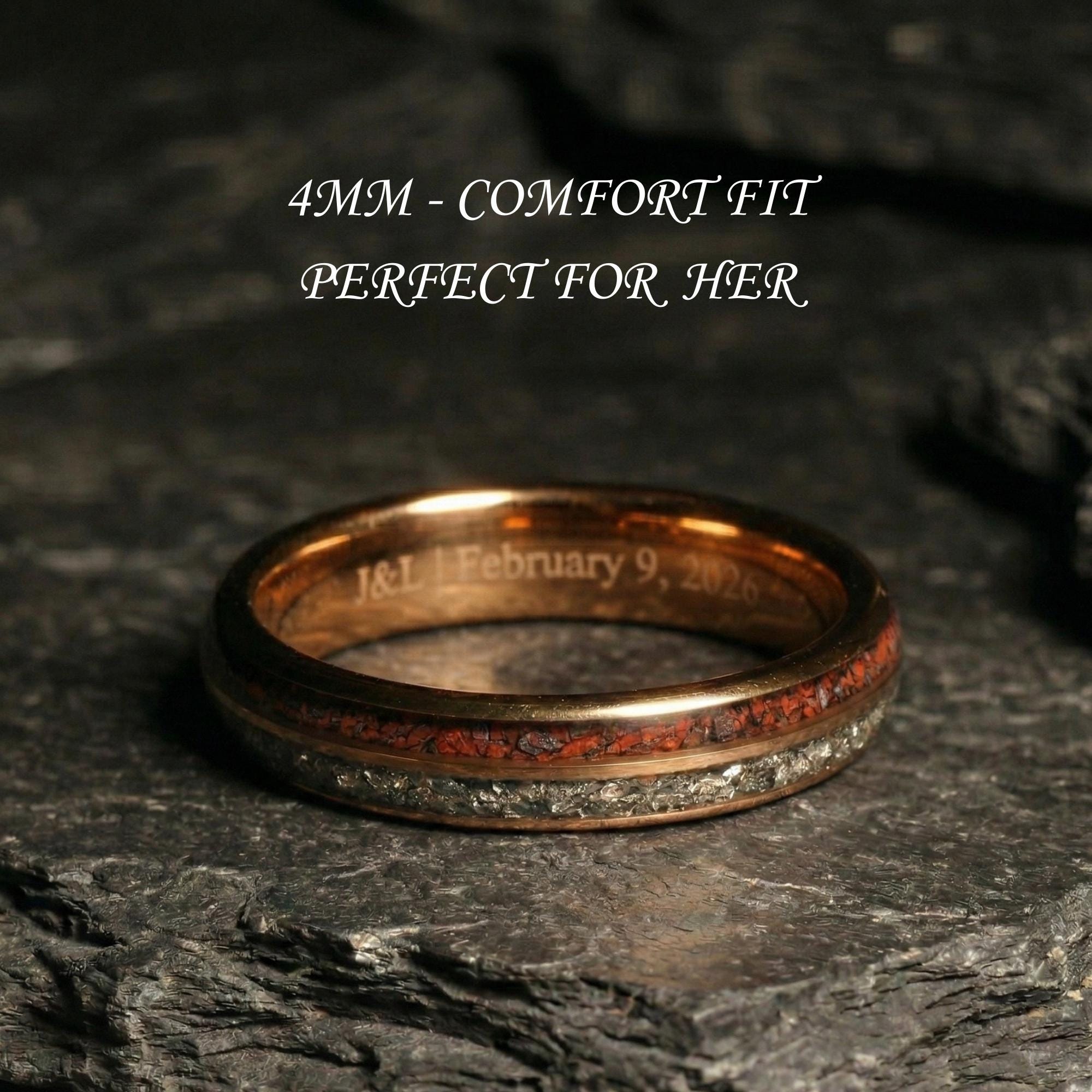 Personalized Meteorite & Dino Bone Inlay Wedding Band in Rose Gold Personalized Meteorite & Dino Bone Inlay Wedding Band in Rose Gold