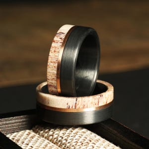 Herrenringe Hirschgeweih schwarz Wolframring Wolfram Ehering graviert Schwarzer Ring Ehering personalisiertes Geschenk für ihn