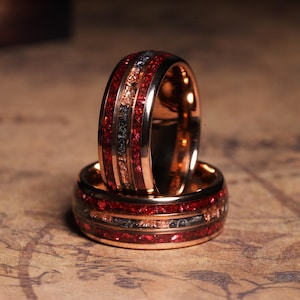 8mm Ruby Ring Tungsten Ring Meteorite Mens Wedding Band Ruby Ring Men Gift for Him Red Ring Gift Natural Red Rubby Rosegold Mens Ring Mens