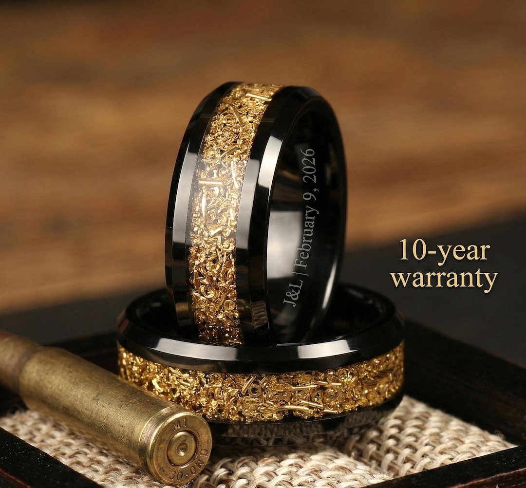 8mm Reclaimed Bullet Shell Wedding Ring – Gunmetal Mens Wedding Band ...