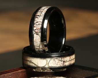 Engagement Ring Mens Rings Antler ring fishing hook black Wedding Band Personalized Gift Jewelry Ring Gift For Him - The Hookstone