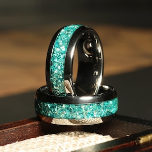 Herrenring Aquamarin, Wolframring Silber, Herrenring Blau, 8 mm Silberring, Herrenring, Dome, Comfort Fit, Geschenk für Ihn