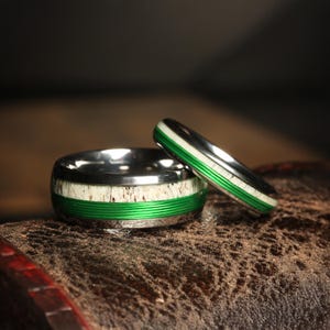 Couple Deer Antler, Green fishing line WEDDING Rings His and Hers Wedding Bands, Matching Rings Wedding Rings Couples Ring Set