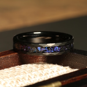 Custom Space Galaxy Ring Meteorit Wolfram Ring facettiert Ring Schwarz Opal und Blau Sandstein 4 mm facettiert, ringe geschenk für sie