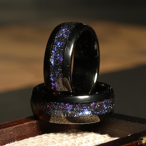 Anillo de Nebulosa Azul para Hombre, Anillo de Bodas de Tungsteno Negro, Anillo Espacial, Anillo Negro, Anillo de Bodas con Cúpula Pulida para Hombre, 8 mm, Regalo para él, anillo para hombre