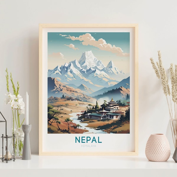 Nepal Travel Poster Nepal Wall Art Everest Home Décor Himalaya Gift Art Lovers Everest Painting Nepal Travel gift Himalaya Wall Art Nepal