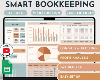 Business Bookkeeping  Spreadsheet Accounting Tracker Income and Expenses Log Goal Tracker Long Term Accounting Profit and Loss Template