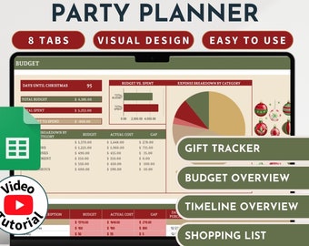 Christmas Party Planner Spreadsheet Event Planner Party Organizer Christmas Gift Tracker Party Planning Checklist Budget Shopping List