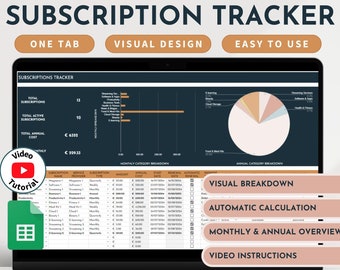 Subscription Tracker Membership Monthly and Annual Expense Tracker Subscription Organizer Spreadsheet Automated Renewal Tracker Budget Cost