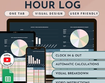 Hour Log Freelance Time Management Spreadsheet Weekly Client Hour Tracker Work Hours Log Productivity Recorder Clock In Clock Out System