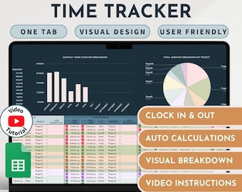 Time Tracker Spreadsheet Freelance Hour Tracking Client Time Keeping Weekly Time Sheet Working Hours Log Productivity Log Clock in Clock out