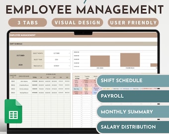 Employee Management HR Tool Payroll Dashboard Payroll Tracker Sheet Staff Hours Tracker Employee Data Log Absence Tracker Vacation Planner