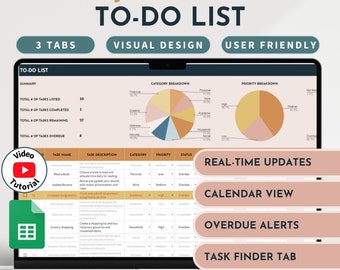 To do List Spreadsheet Task Tracker Productivity Organizer Task Management Brain Dump Checklist ADHD Calendar Daily Planner To Do Template