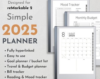 ReMarkable 2 Template 2025 Planner reMarkable 2 Hyperlinked Planner Simple Digital Notebook for ReMarkable 2 Digital Journal Brain Dump