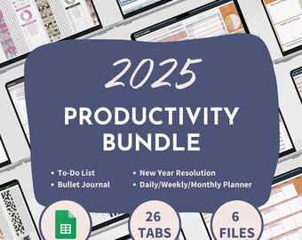 Productivity Planner Bundle Productivity Spreadsheet To Do List Template Digital Bullet Planner New Year's Resolution Planner Habit Tracker