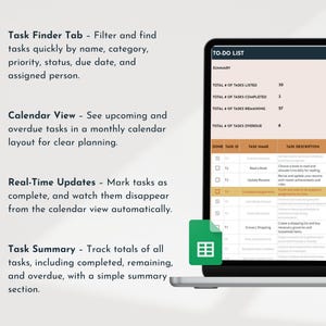 To do List Spreadsheet Task Tracker Productivity Organizer Task Management Brain Dump Checklist ADHD Calendar Daily Planner To Do Template