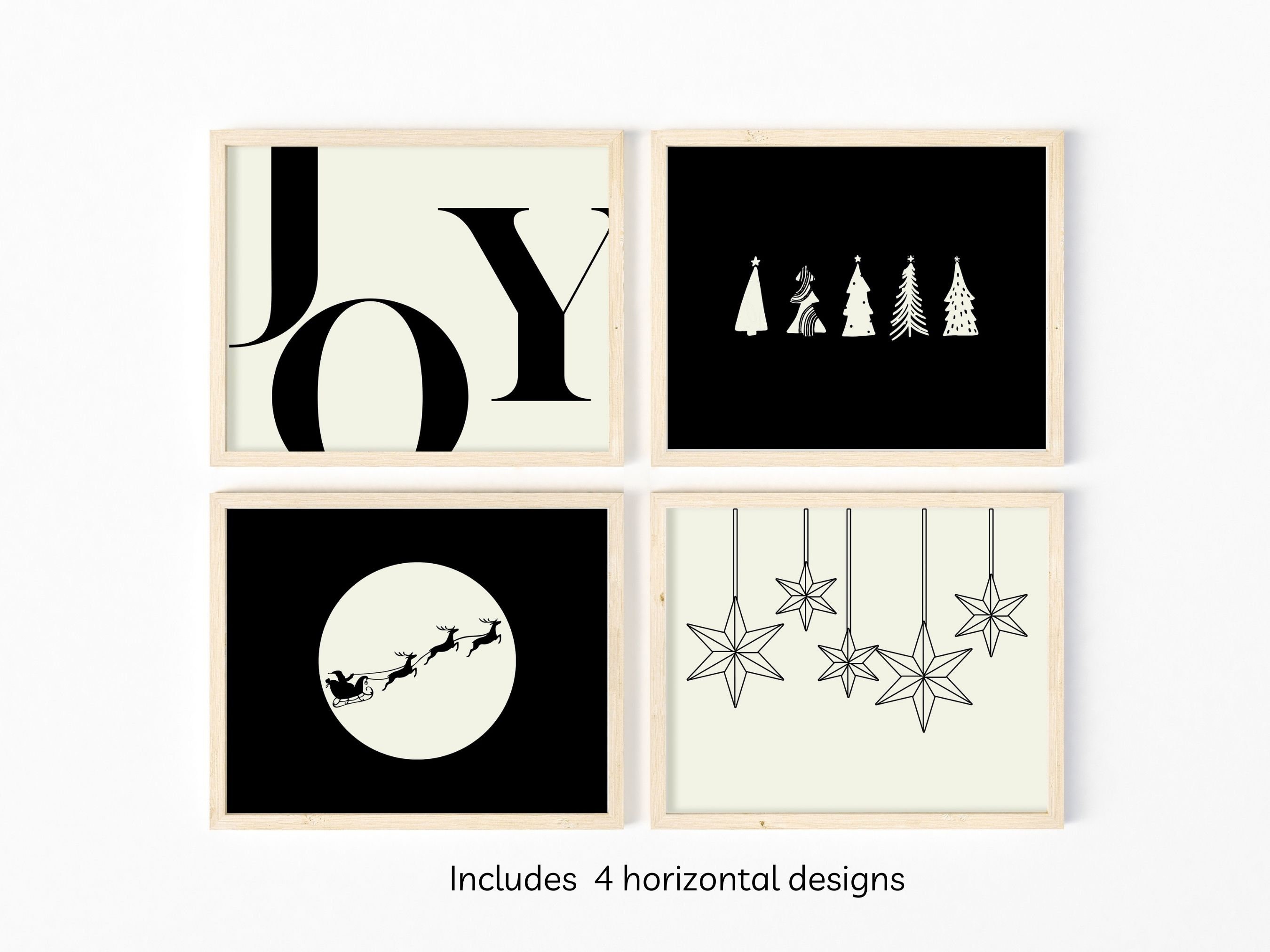 Christmas Printable Black and White Christmas Wall Art Xmas Monochrome