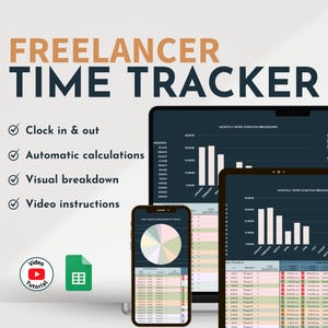 Time Tracker Spreadsheet Freelance Hour Tracking Client Time Keeping Weekly Time Sheet Working Hours Log Productivity Log Clock in Clock out