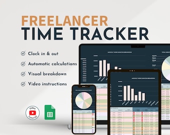 Hoja de cálculo de seguimiento de tiempo Seguimiento de horas de autónomos Control de tiempo del cliente Hoja de tiempo semanal Registro de horas de trabajo Registro de productividad Entrada y salida
