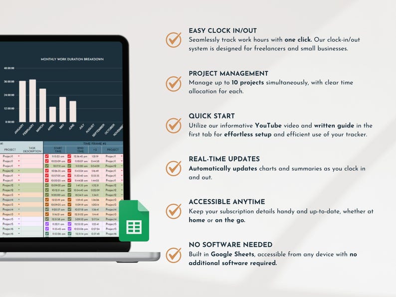 Hour Log Freelance Time Management Spreadsheet Weekly Client Hour Tracker Work Hours Log Productivity Recorder Clock In Clock Out System