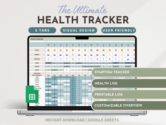 Health Tracker Symptom Tracker PMDD Medication Track Chronic Illness Journal Migraine Tracker Anxiety Fatigue Tracker Headache Tracker Pain