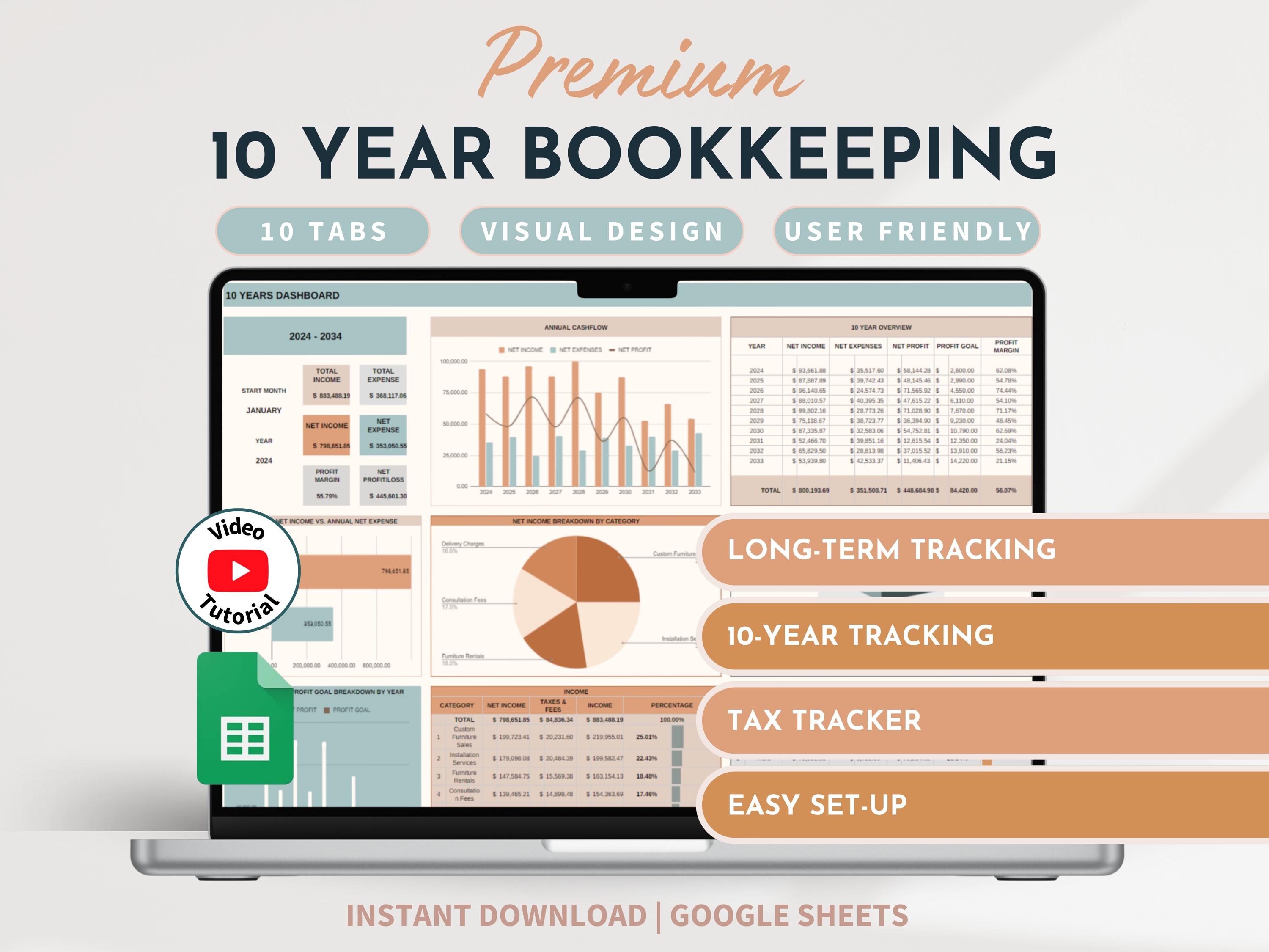 Business Bookkeeping Spreadsheet Accounting Tracker Income and Expenses ...