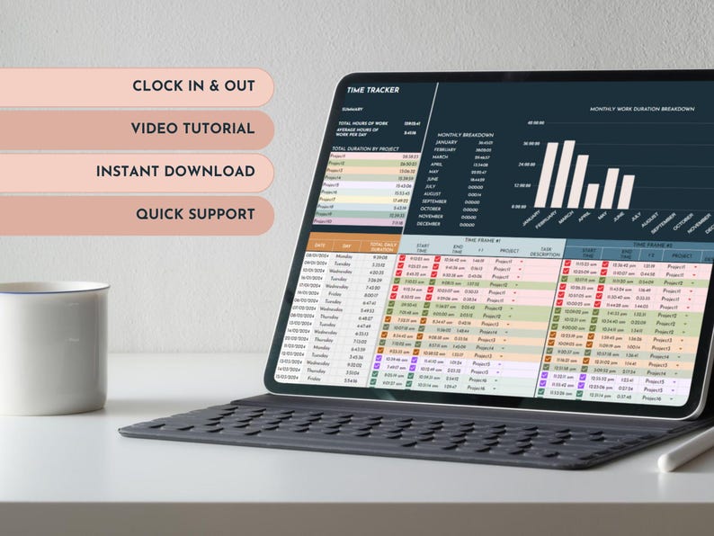 Hour Log Freelance Time Management Spreadsheet Weekly Client Hour Tracker Work Hours Log Productivity Recorder Clock In Clock Out System