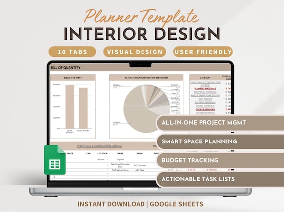 Interior Design Planner Home Renovation Spreadsheet House Project Tracker Home Building Budget Renovation Schedule Remodel Expense Checklist