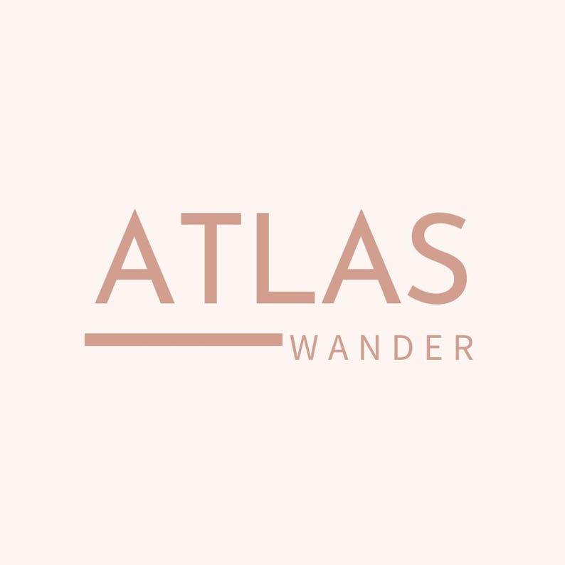 May include: A logo with the word "ATLAS" in a serif font, above the word "WANDER". The text is in a muted rose colour, with a horizontal line beneath "ATLAS". The background is a soft, light pink.
