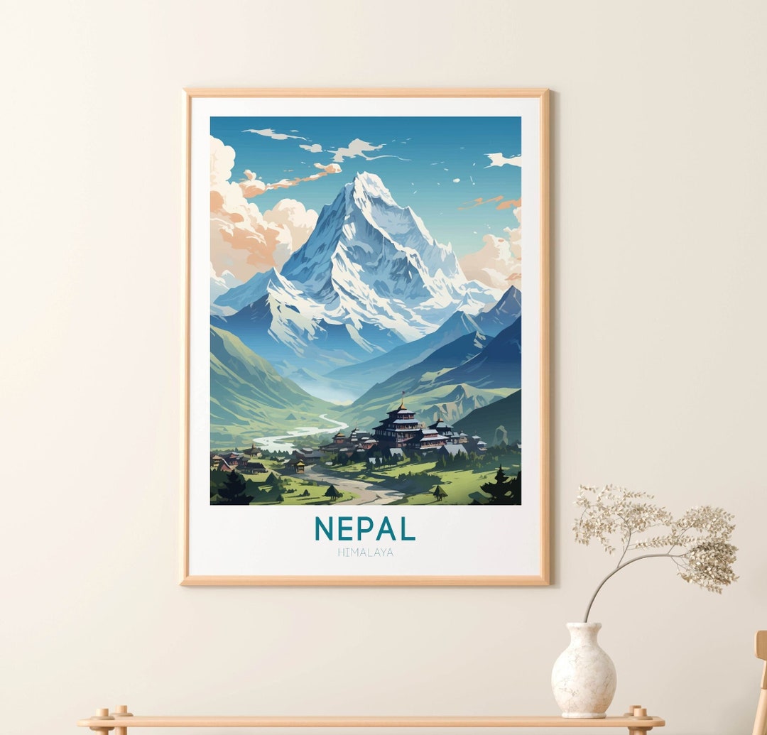 Nepal Travel Poster Nepal Wall Art Everest Home Décor Himalaya Gift Art