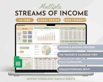 Multiple Streams of Income Tracking Side Hustle Income Expense Small Business Planner Side Hustle Bookkeeping Multiple Sources of Income Log